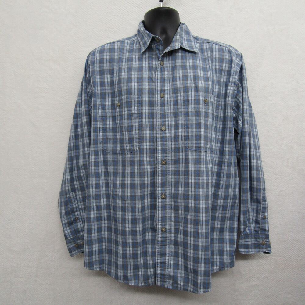 Wrangler Buttons Shirt Mens Large Blue Long Sleeve Cotton Wrinkle Resist